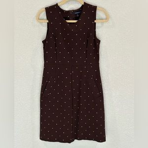 Land’s End Polka Dot Sleeveless Sheath Dress with Pockets Chocolate Brown size 6
